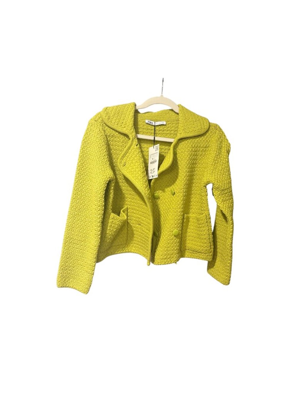 Zara Lime Chunky Knit Cardigan with Peter Pan Collar - Picture 4 of 8